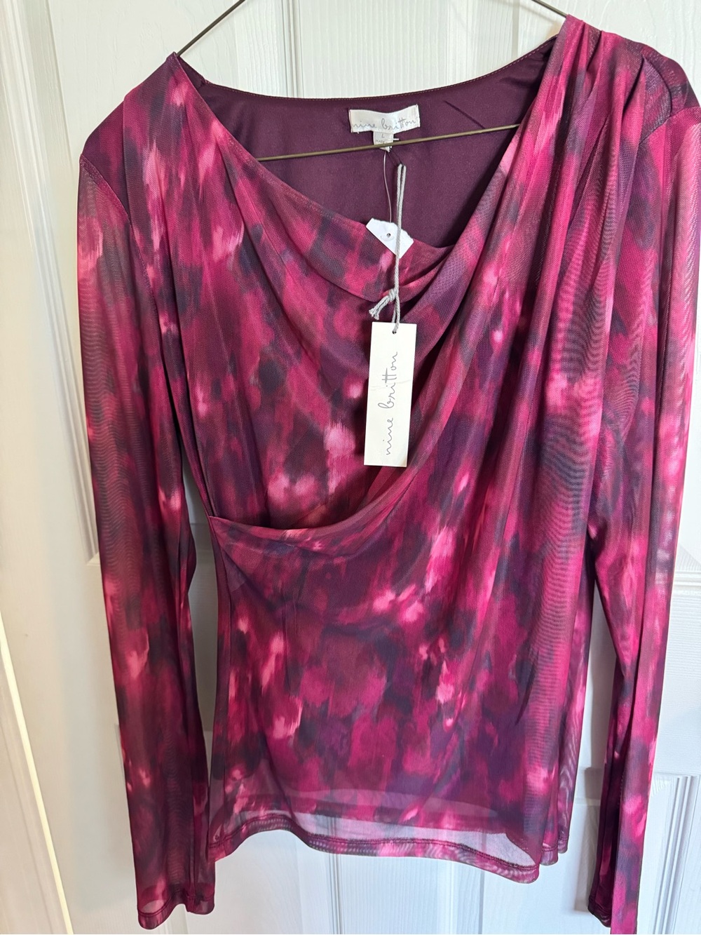 nine britton Pink and Burgundy Long Sleeve Drape Neck Top